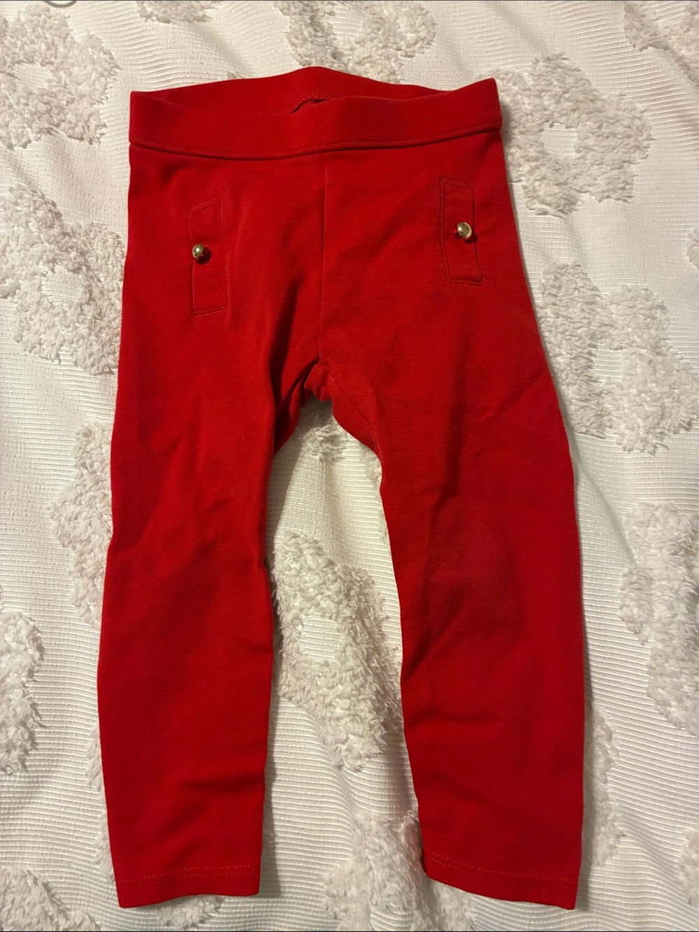 Janie and Jack Red Knit Leggings with Button-Pocket Detail
